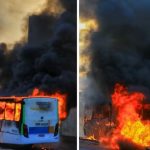 Chamas atingem ônibus no Setor Vila Nova, em Goiânia — Foto Wildes Barbosa O Popular